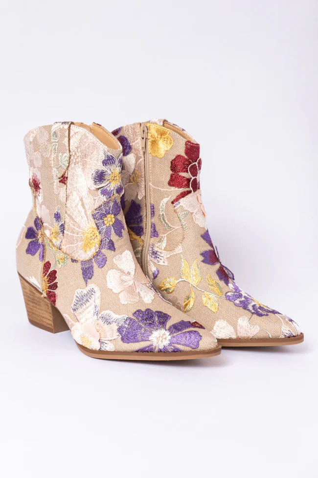 Gemma Floral Pointed Toe Booties | Pink Lily