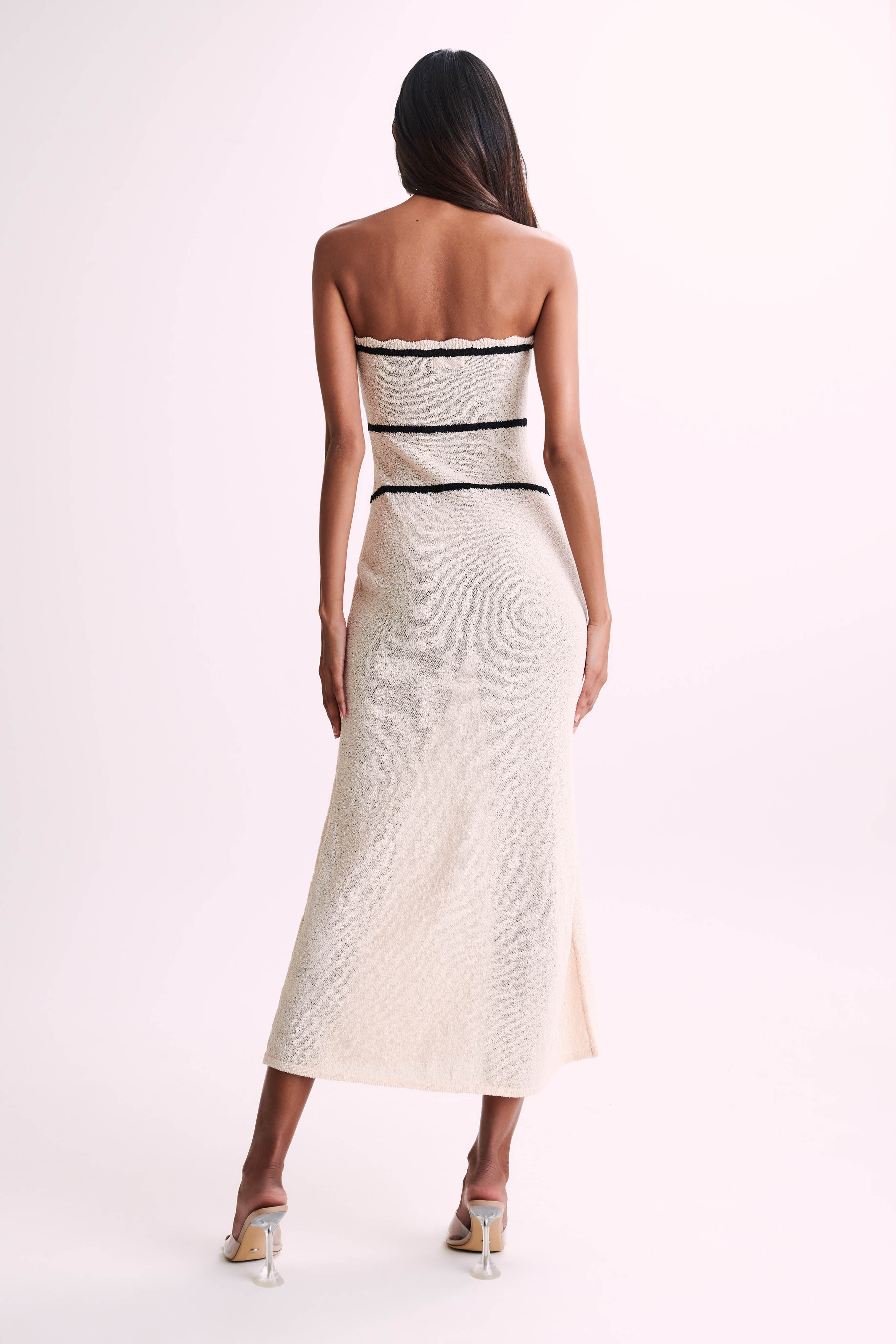 Dawn Strapless Knit Midi Dress - Cream | MESHKI US