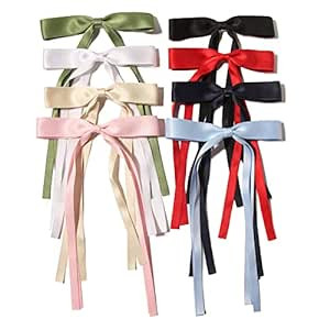 LFOUVRE 8pcs Long Tail Bow Hair Clips for Women - Ribbon Bowknot Barrettes with Tassel Claw for H... | Amazon (US)