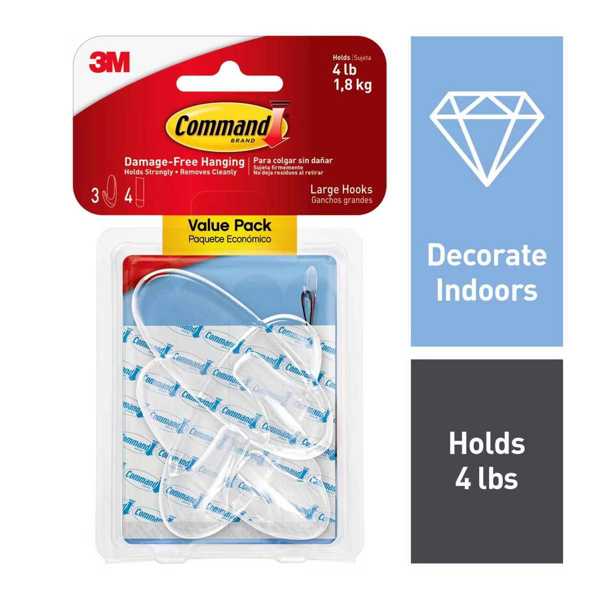 Command Large Sized Decorative Hooks with Strips Value Clear: Adhesive Hooks for Wreaths & Stocki... | Target