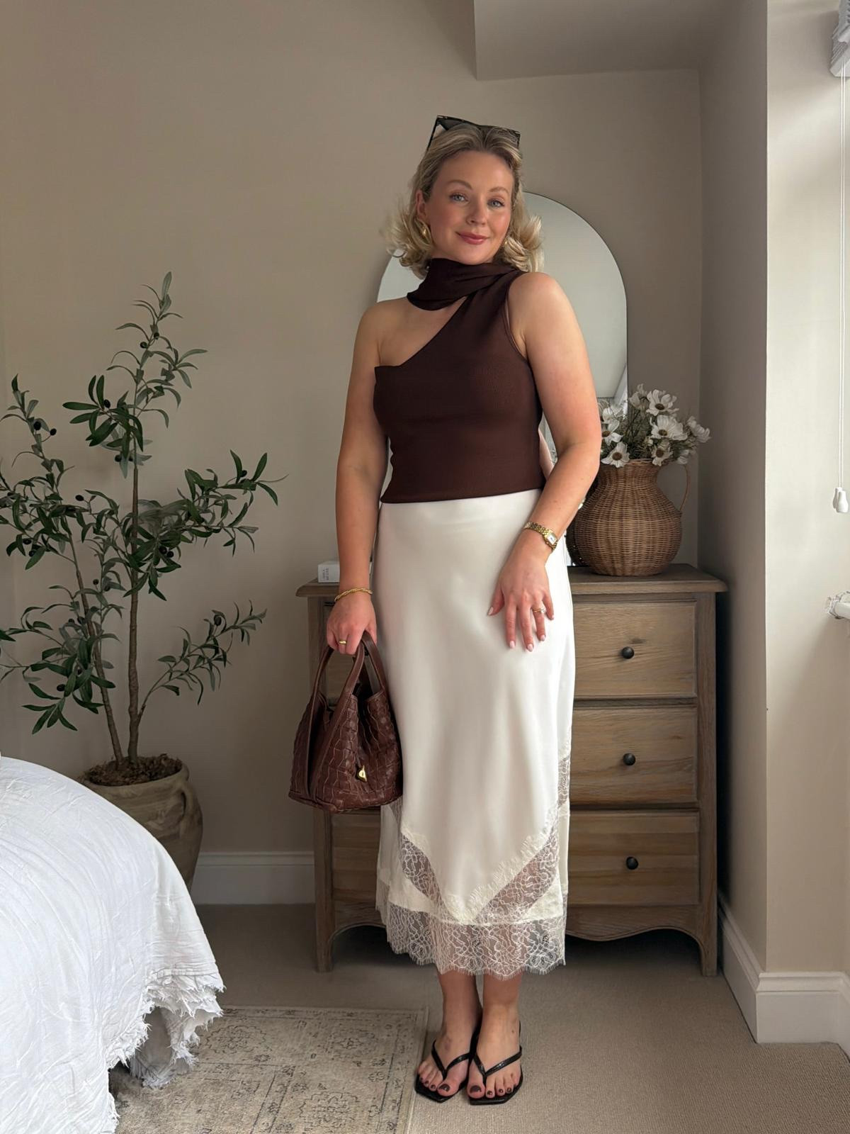 Midi Skirt Outfit Inspiration! 

Brown One Shoulder Top, Cream Lace Midi Skirt, Chocolate Brown Outfit, Lace Hem Skirt, Evening Holiday Outfit, Minimal Occasionwear, Neutral Going Out Look, Summer Dinner Outfit, Chic, Elevated Basics.

#LTKuk #LTKsummer #LTKeurope