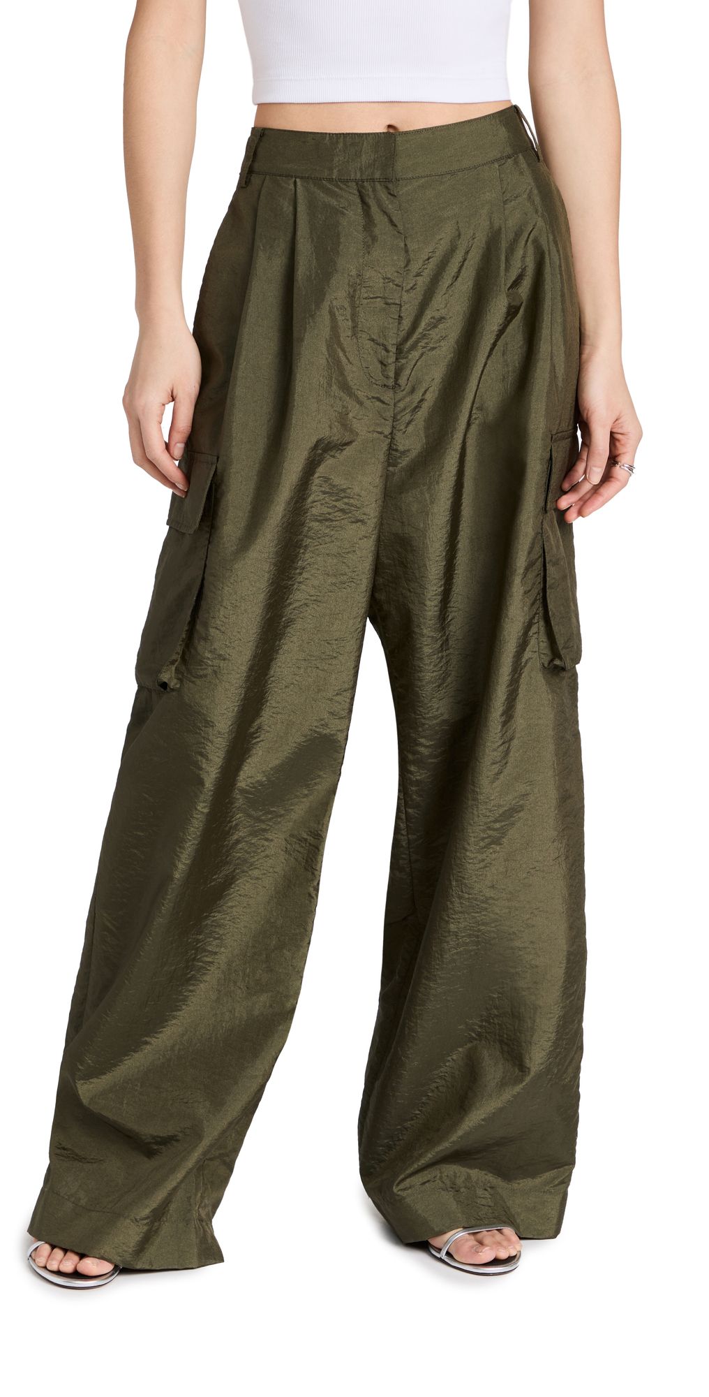 Tibi Crispy Nylon Pleated Cargo Pants | Shopbop