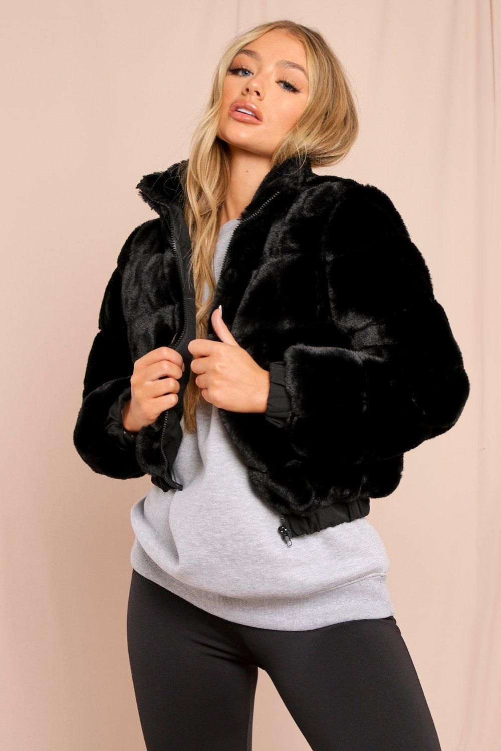Oversized Faux Fur Panel Bomber Jacket | Miss Pap UK