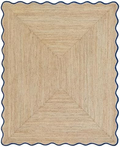 Wave Scalloped Natural Jute Boho Braided Area Rug, Coastal Farmhouse Scallop Rug, Navy (5'x7') | Amazon (US)
