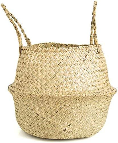 Natural Seagrass Belly Basket Planter Hand Woven Storage Basket, 18cm D x 20cm H | Amazon (UK)
