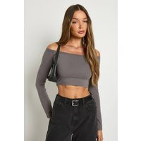 boohoo Women's Basic Off-The Shoulder Long Sleeve Top in Charcoal | Size: 12 | Knitted | boohoo (US & Canada)