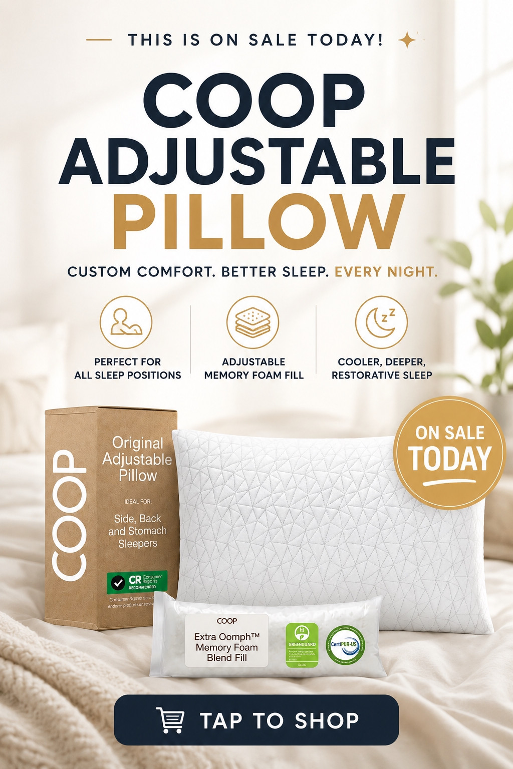 🛏️ The pillow everyone keeps talking about is FINALLY on sale 👀

If you wake up with neck pain, constantly flip your pillow all night, or can never find the “cool side” — this adjustable memory foam pillow might actually change your sleep.

The Coop Home Goods Adjustable Pillow is customizable for side sleepers, back sleepers, AND stomach sleepers so you can add or remove fill for your perfect comfort level.

✨ Cooling + breathable
✨ Adjustable memory foam fill
✨ Great for neck & shoulder support
✨ One of the highest-rated pillows online

I totally get the hype now. This is one of those home upgrades you don’t realize you needed until you sleep on it once 😅

#coophomegoods #adjustablepillow #memoryfoampillow #sideSleeperPillow #sleepessentials #bedroommusthaves #amazonhomefinds #betterSleep #homeessentials #pinterestfinds

#LTKHome #LTKmomlife
