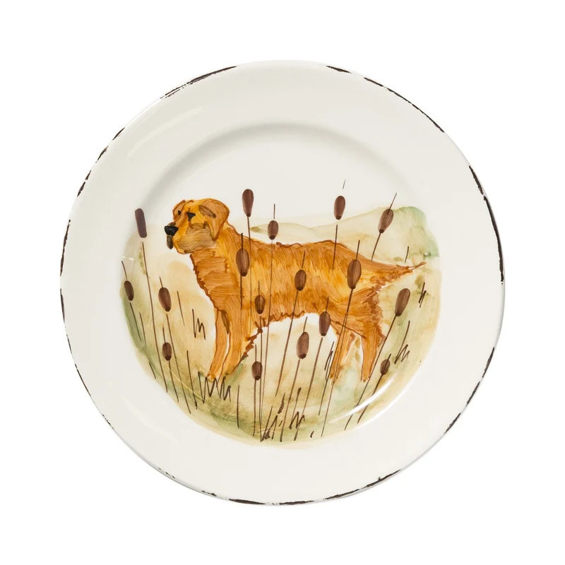 Vietri Wildlife Hunting Dog Dinner Plate - White | Verishop