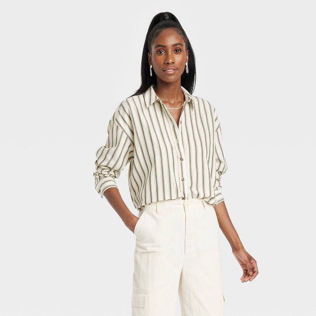 Women&#39;s Long Sleeve Oversized Button-Down Shirt - Universal Thread&#8482; Striped M | Target