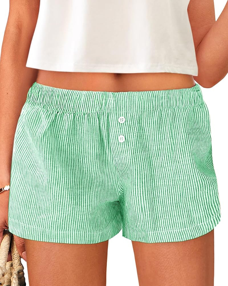 BTFBM Striped Boxer Shorts for Women 2025 Summer Elastic Waist Y2k Vacation Beach Bottoms Lounge ... | Amazon (US)