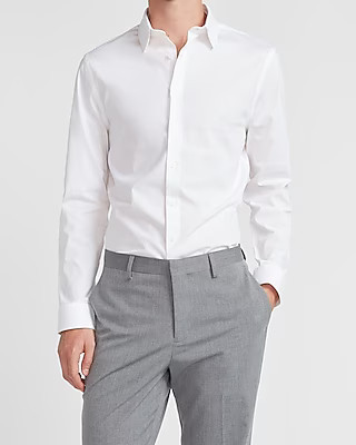Slim Solid Stretch Cotton 1MX Dress Shirt | Express