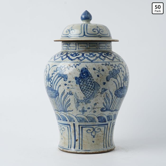 Handmade 16" Ceramic Ginger Jar w/Lid - Classic Chinese Style Porcelain Jar Tea Storage for Home Decor DecorativeTemple Jar Centerpiece Vintage Accent Antique Vase (Blue And White) | Amazon (US)