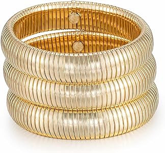Ettika Gold Bangles For Women. Chunky Gold Bracelets, Set of Womens Bracelets. 3Pcs Flex Snake Ch... | Amazon (US)