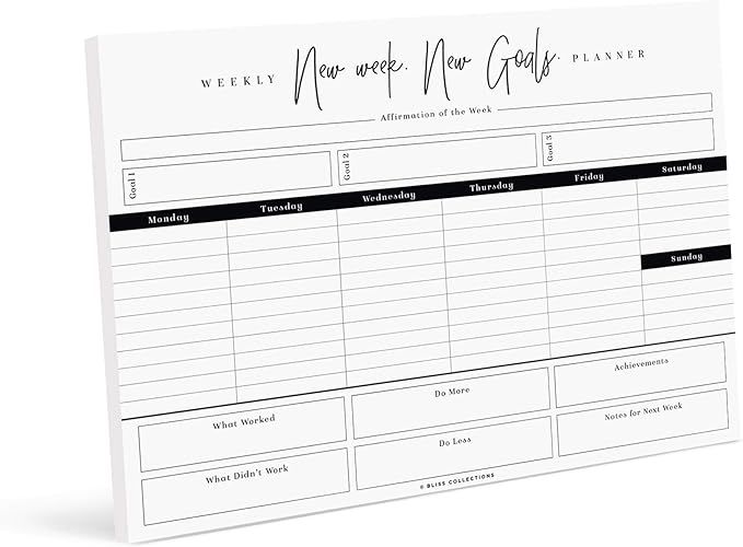 Bliss Collections Weekly Planner, 50 Undated Tear-Off Sheets - 8.5x11 New Week New Goals Calendar... | Amazon (US)