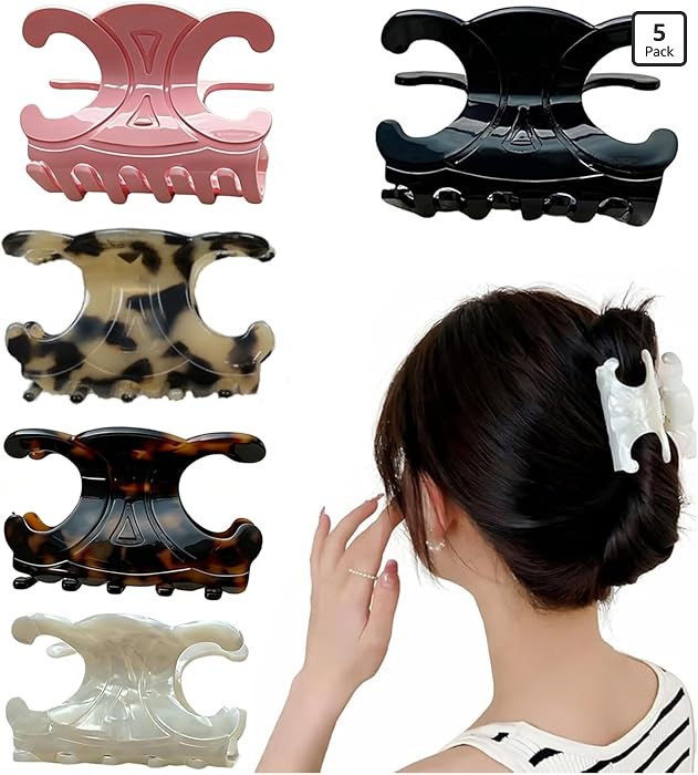 5 PCS Premium Durable Acetate Butterfly Hair Clips, Medium Size Hair Claw Clips with Secure Hold,... | Amazon (US)
