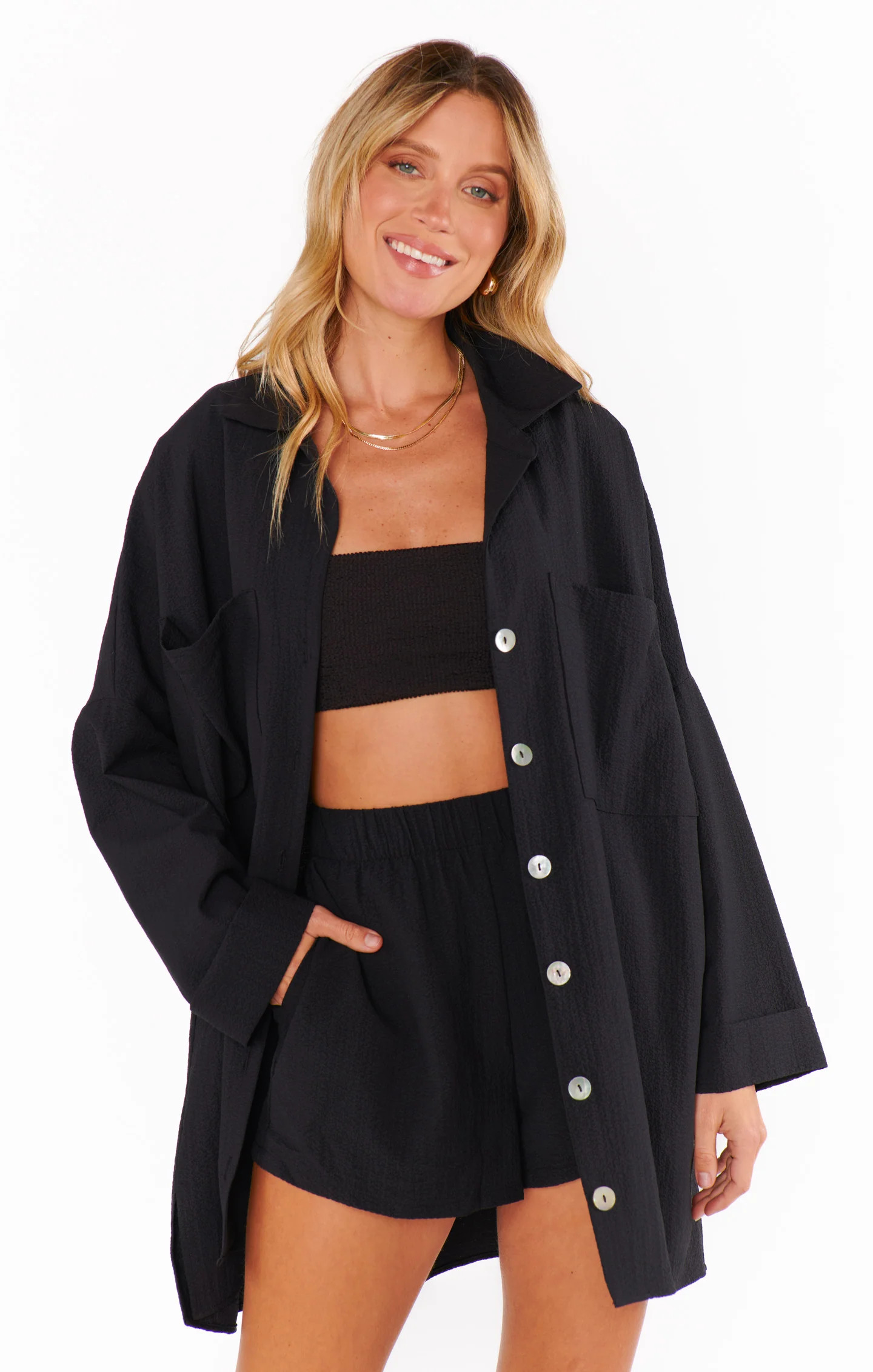 Johns Button Down Shirt ~ Black Crinkle Flow | Show Me Your Mumu