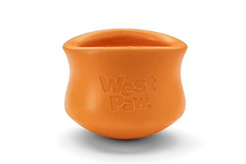 West Paw Zogoflex Toppl Treat Dispensing Dog Toy Puzzle – Interactive Chew Toys for Dogs – Dog Toy for Moderate Chewers, Fetch, Catch – Holds Kibble, Treats, Large 4", Tangerine | Amazon (US)
