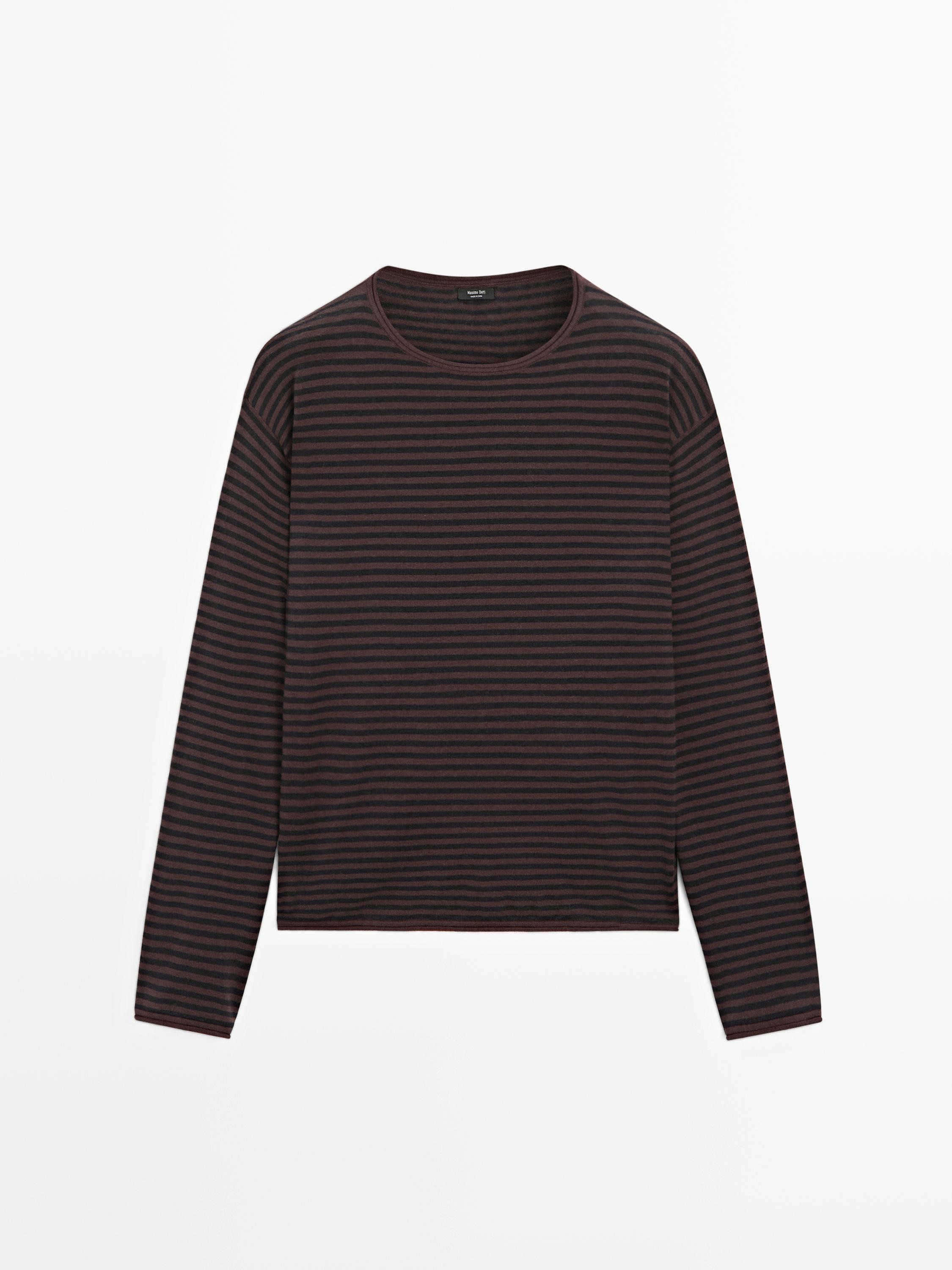 Pull en maille ray\u00e9e coton m\u00e9lang\u00e9e coton | Massimo Dutti FR