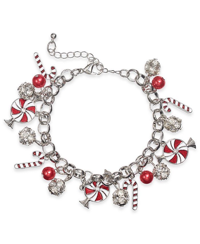 Charter Club Silver-Tone Crystal & Imitation Pearl Peppermint Charm Bracelet, Created for Macy's ... | Macys (US)