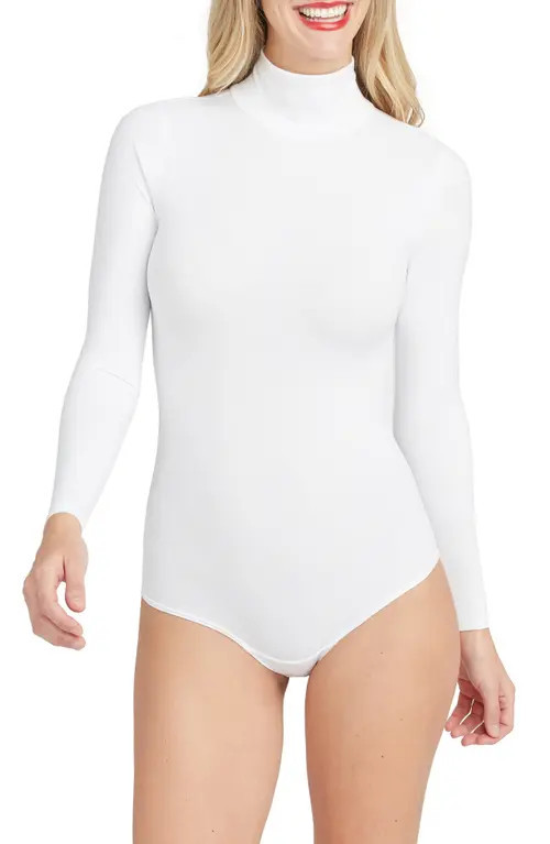 SPANX® Suit Yourself Long Sleeve Mock Neck Bodysuit in White at Nordstrom, Size 2 X | Nordstrom