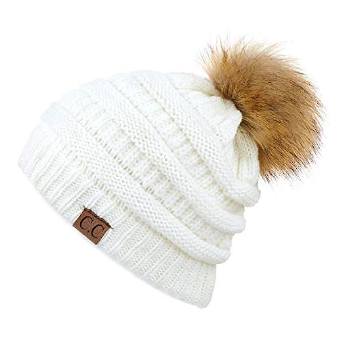 CC Exclusives Unisex Solid Ribbed Beanie with Pom (HAT-43) (Ivory Amazon) | Amazon (US)