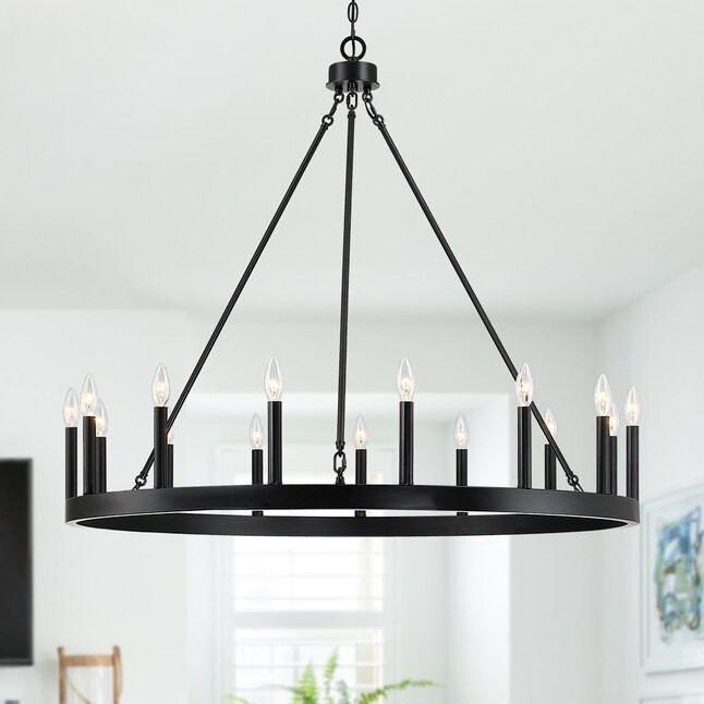 True Fine Burtons 15-Light Matte Black Industrial LED Dry rated Chandelier | Lowe's