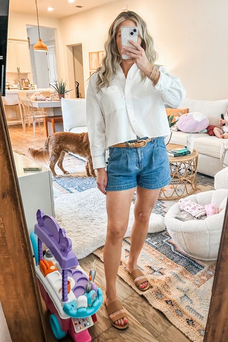 linked the short sleeve version of this shirt - pleated denim shorts - spring outfit - casual outfit - jean shorts 

#LTKSaleAlert #LTKStyleTip #LTKSeasonal
