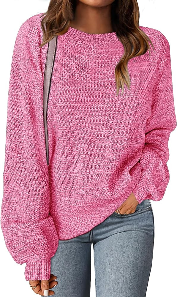 MEROKEETY Women's 2024 Fall Winter Oversized Pullover Sweater Trendy Crew Neck Long Sleeve Heathe... | Amazon (US)