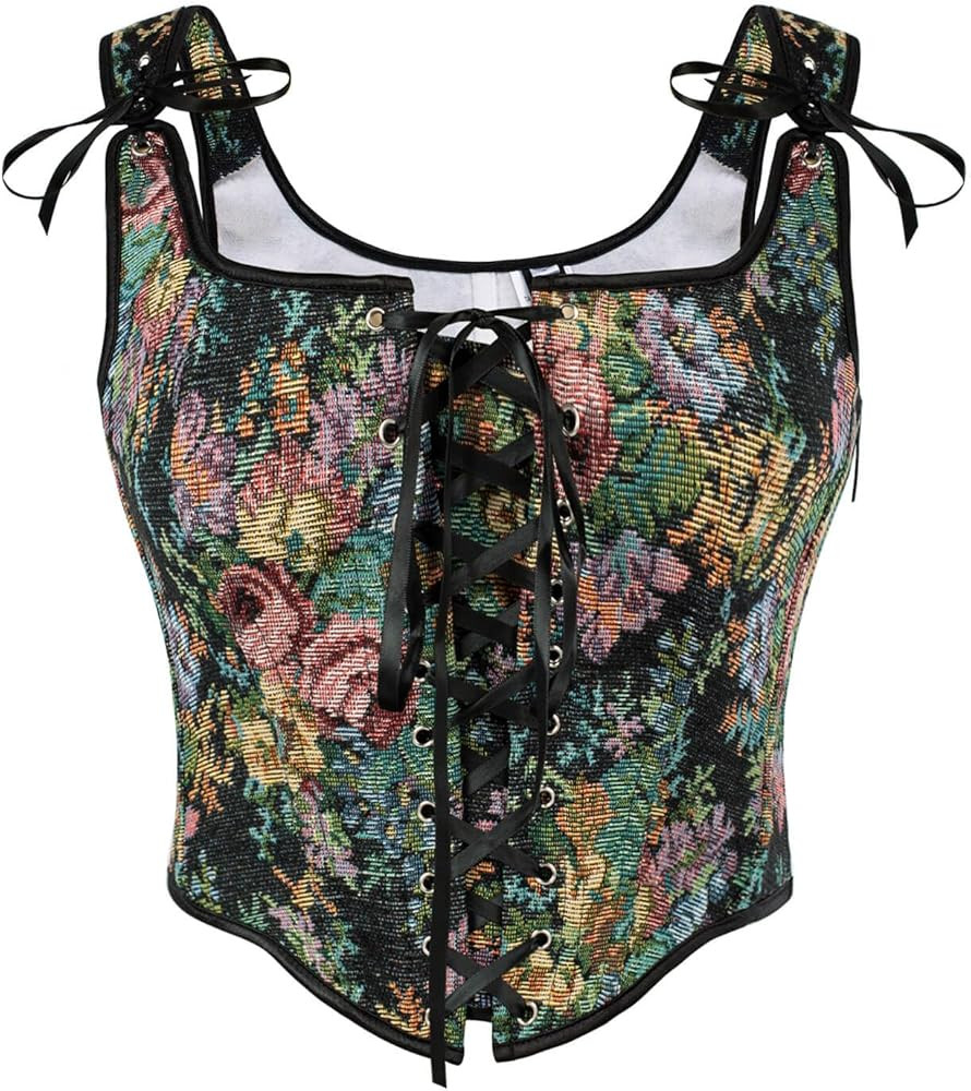 Scarlet Darkness Corset Tops for Women Renaissance Lace Up Floral Overbust Boned Bustier Bodice | Amazon (US)