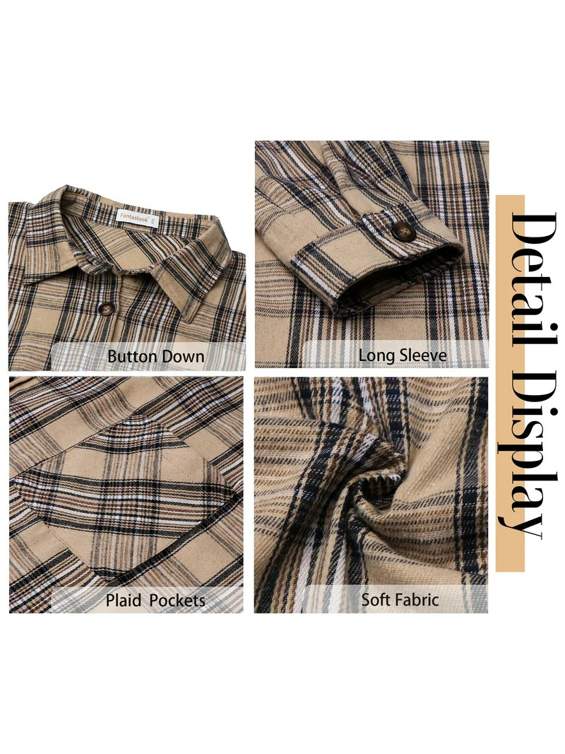 Fantaslook Plus Size Flannel Plaid Shirts for Women Long Sleeve Button Down Shirts Casual Loose B... | Walmart (US)