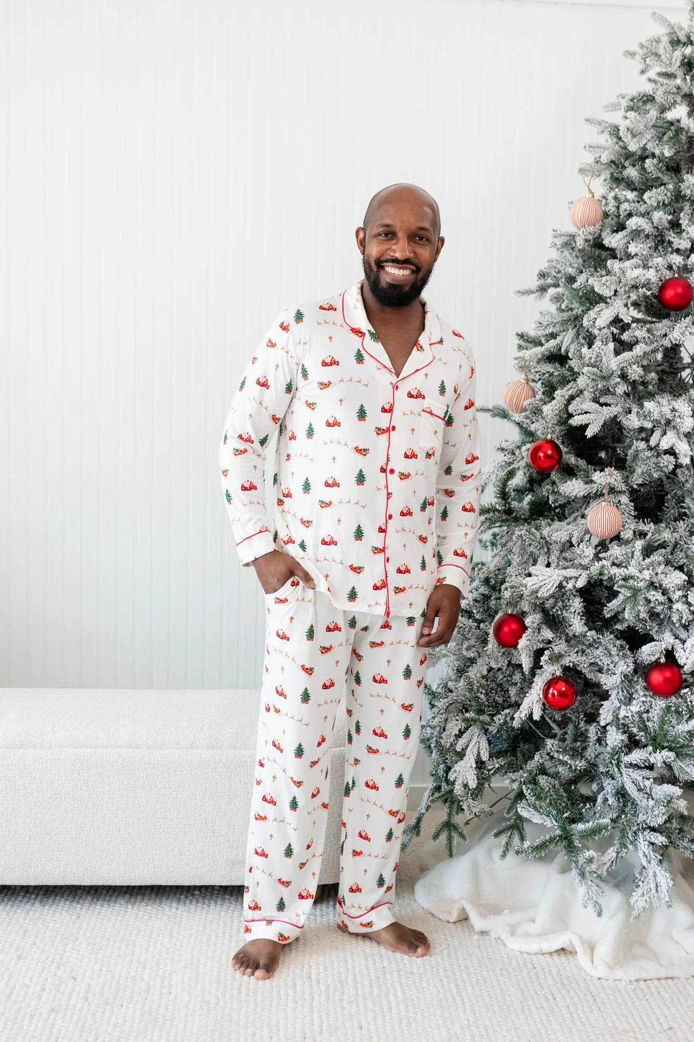 Bamboo Men's Long Sleeve Pajama Set in Santa Sleigh | Kyte Living