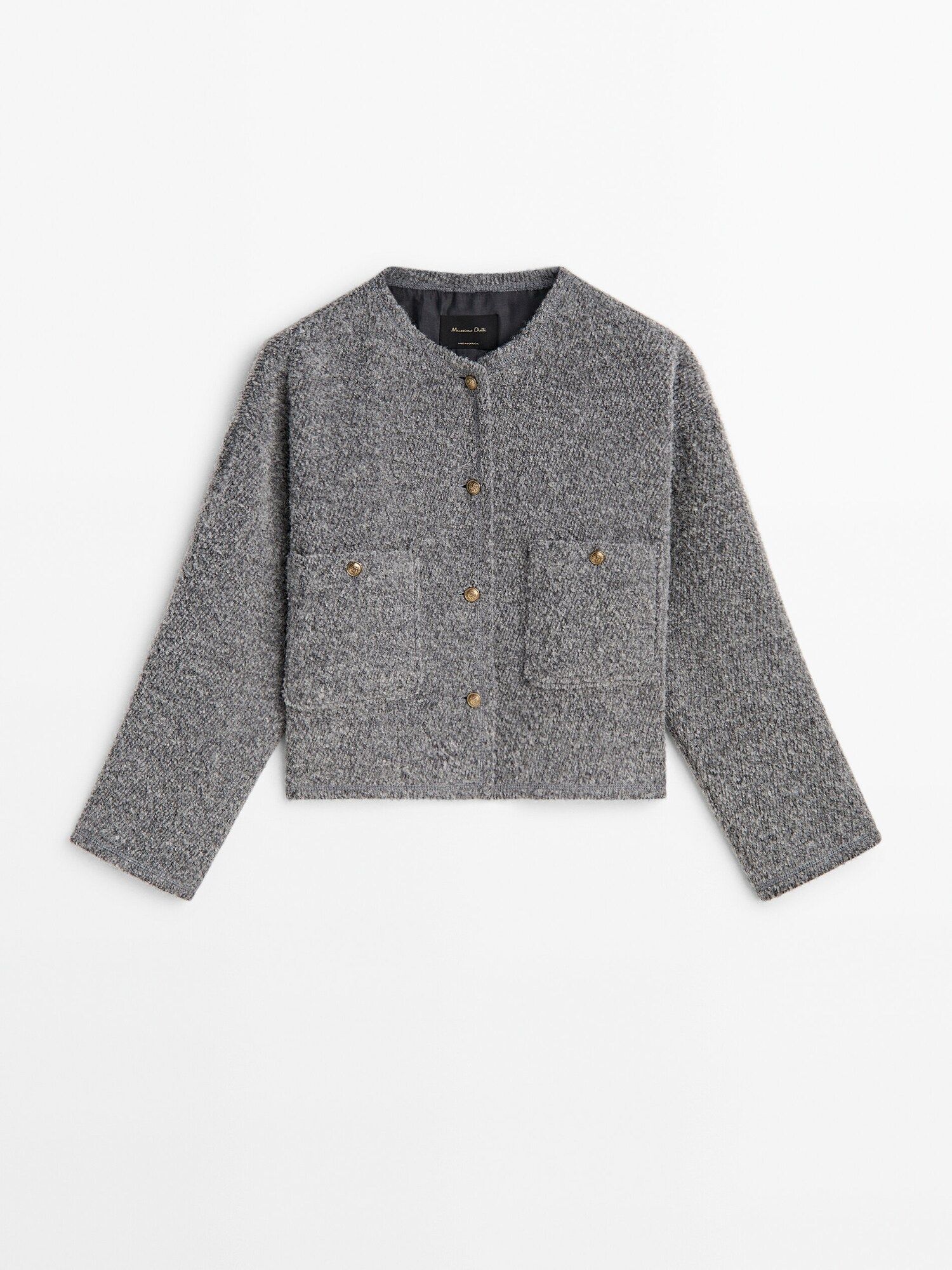 Short drop-shoulder textured jacket | Massimo Dutti UK