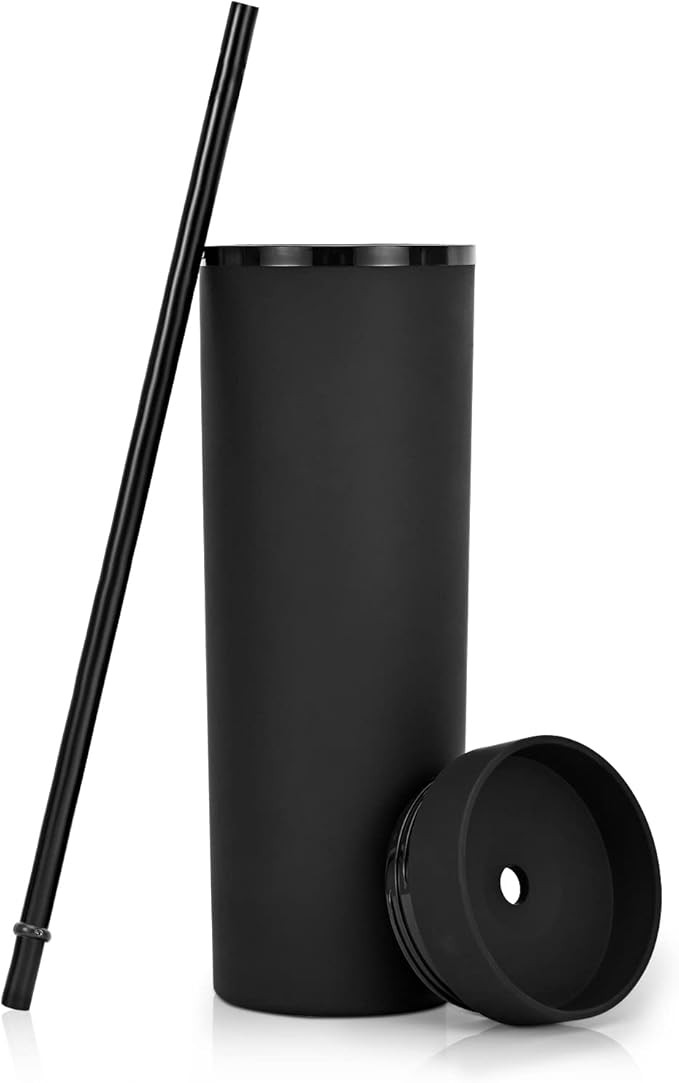 Modwnfy Skinny Tumblers Bulk, 16Oz Matte Black Tumblers with Lids and Straws, Reusable Pastel Acr... | Amazon (US)