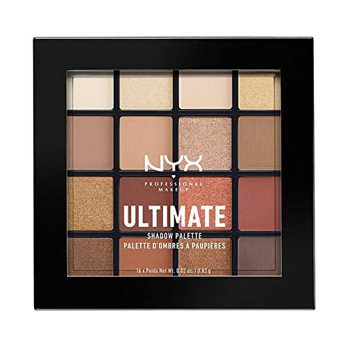 NYX Professional Makeup Ultimate Shadow Palette, 16 Vibrant True-To-Pan Eyeshadow Shades, Metallics, Shimmers, Colours and Nudes in Pressed Pigments, Vegan Formula, Warm Neutrals, 0.8 g | Amazon (UK)