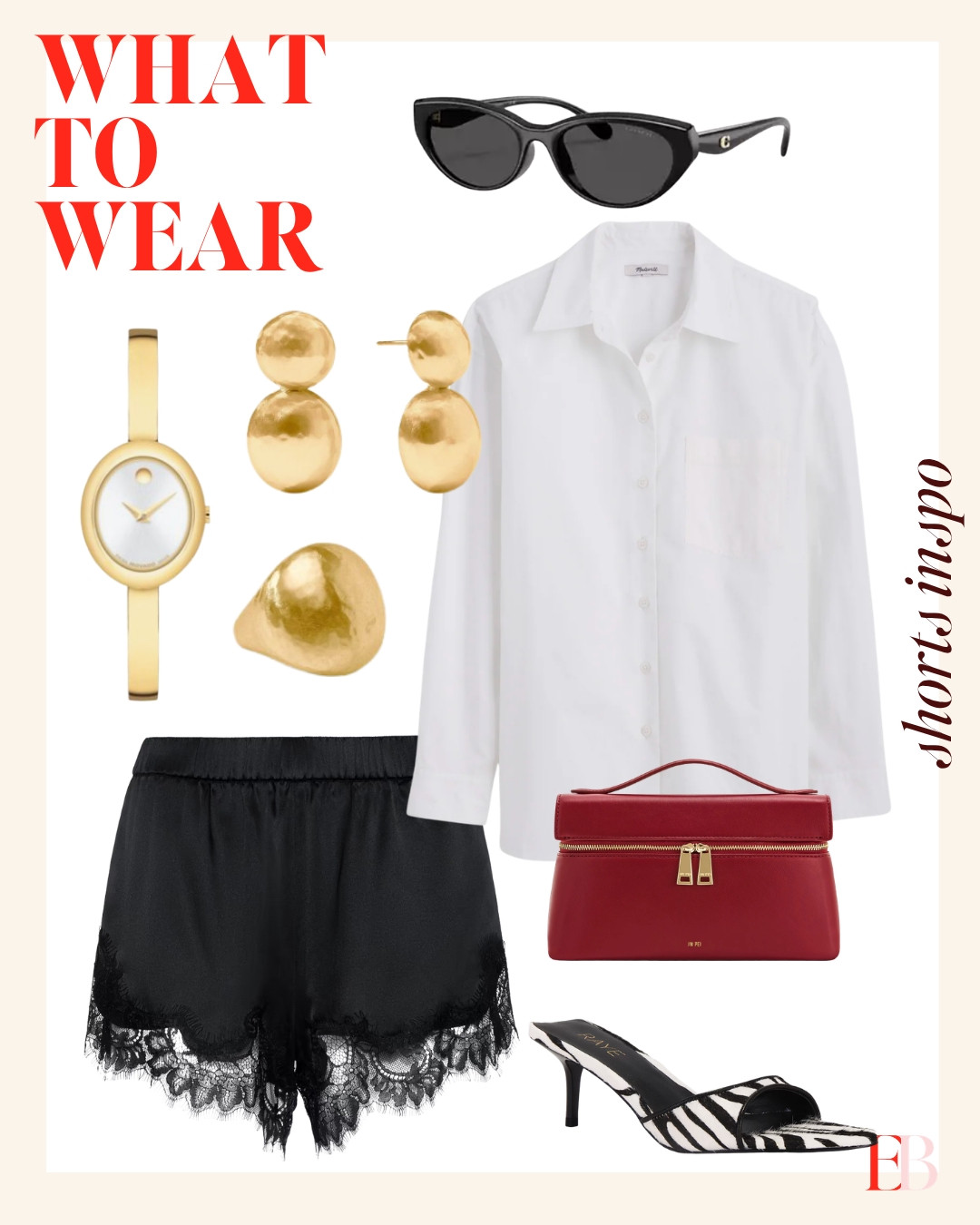 the unexpected summer combo 🖤🤍 a crisp white button down tucked into lace trim shorts with zebra mules and the red JW Pei bag — this one is giving everything.

#LTKootd #LTKSeasonal #LTKActive