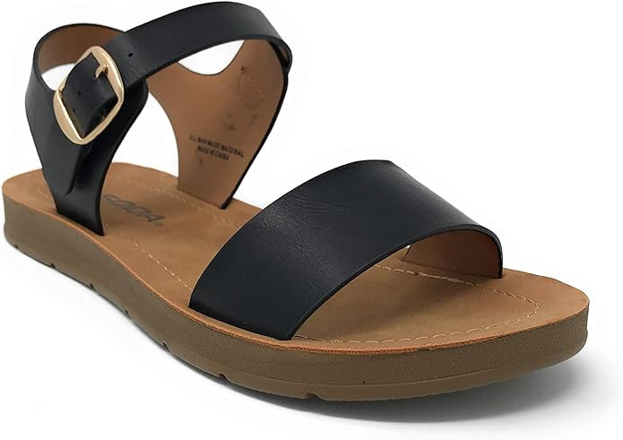 Soda PLENTY ~ Women's Strappy Ankle Wrap Buckle Fashion Flat Sandals | Amazon (US)