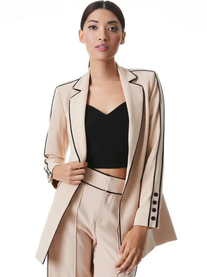 VALERIA PIPED FITTED BLAZER | Alice + Olivia
