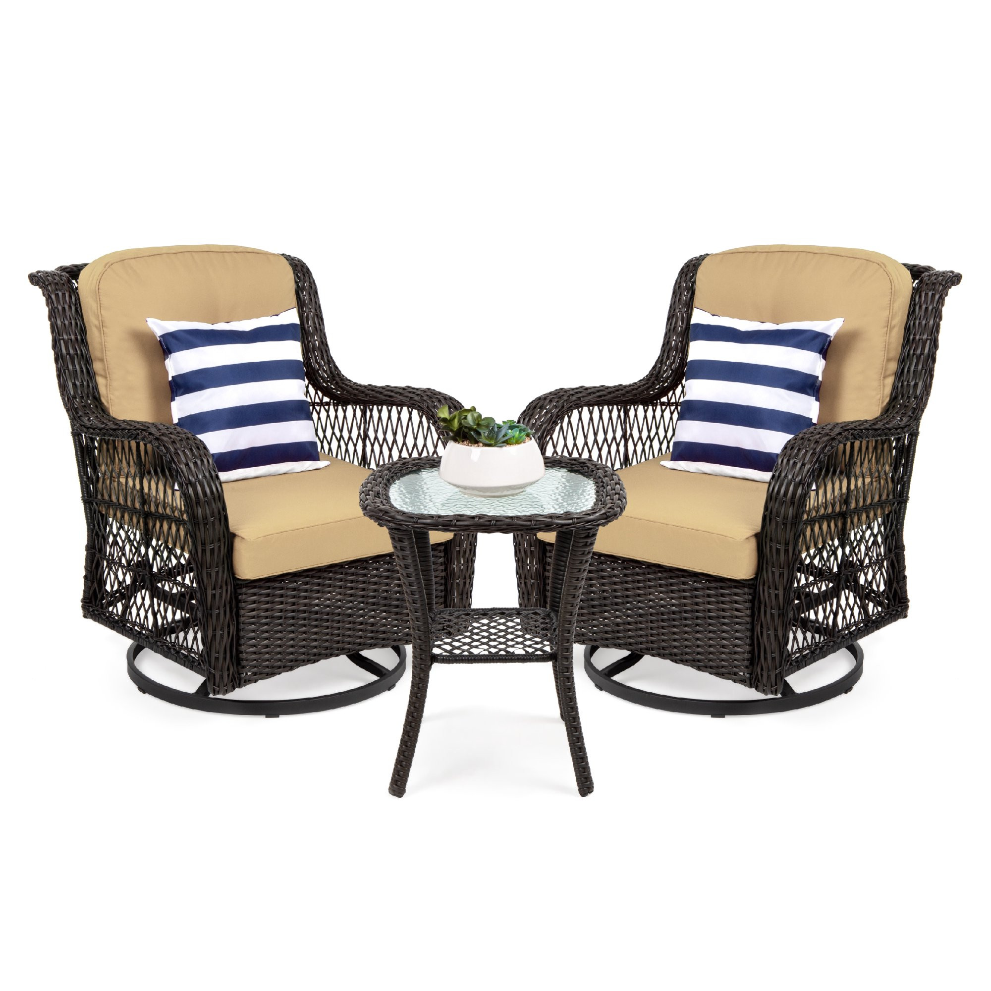 Best Choice Products 3-Piece Patio Wicker Bistro Furniture Set w/ 2 Cushioned Swivel Rocking Chai... | Walmart (US)