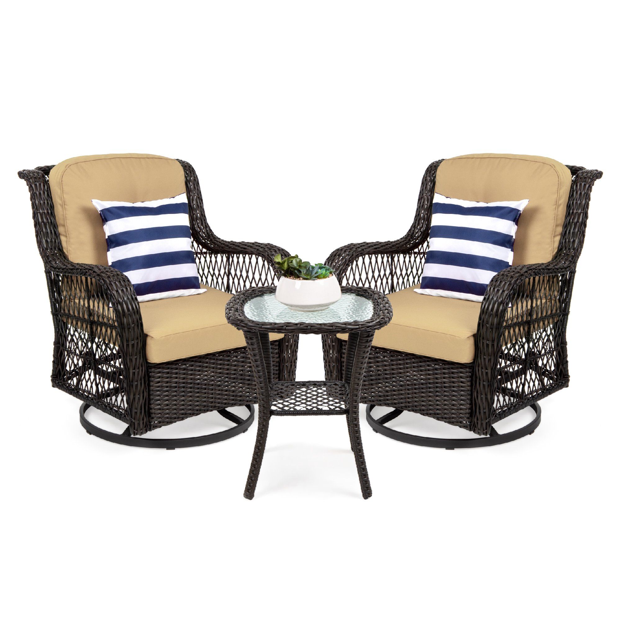 Best Choice Products 3-Piece Patio Wicker Bistro Furniture Set w/ 2 Cushioned Swivel Rocking Chai... | Walmart (US)