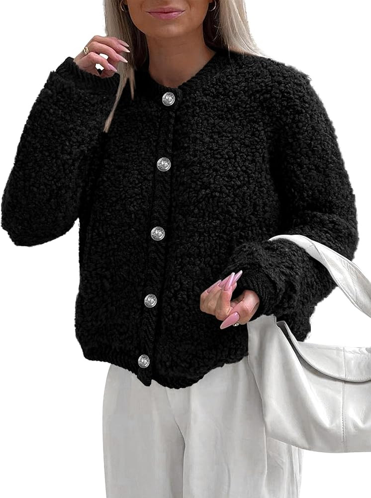 PRETTYGARDEN Women's Faux Fur Shearling Coat Fuzzy Fleece Button Up Trendy Fall Winter Cropped Ja... | Amazon (US)