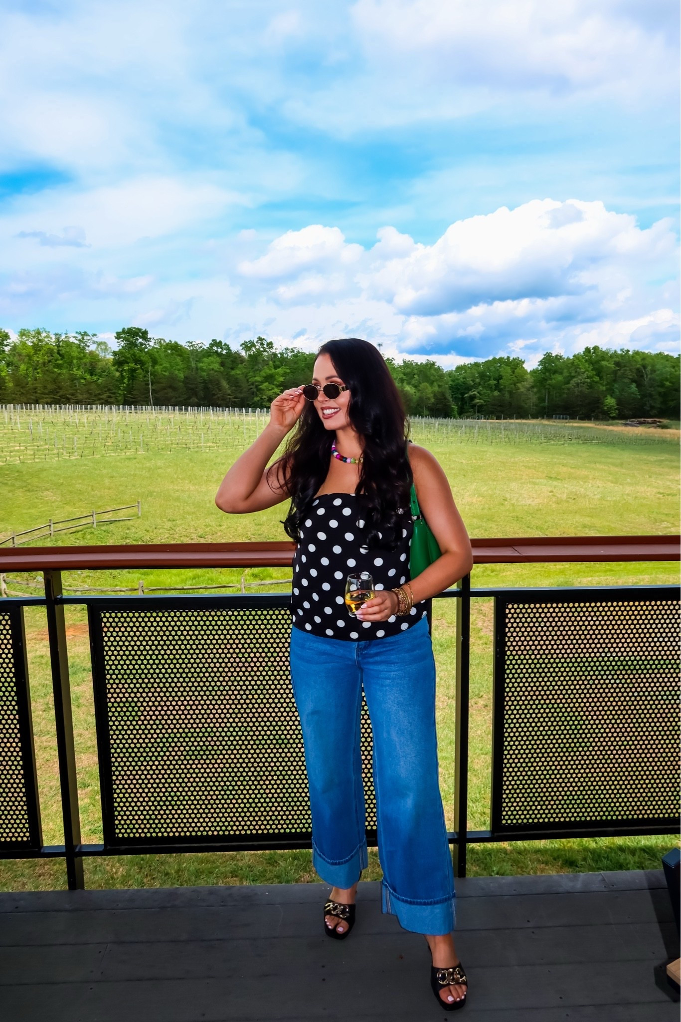 Under $12 Amazon strapless polka dot top (medium), under $50 Amazon belted cuffed denim (6, tts), under $15 Amazon beaded necklace and under $20 green bag #founditonamazon

#LTKSaleAlert #LTKgrwm