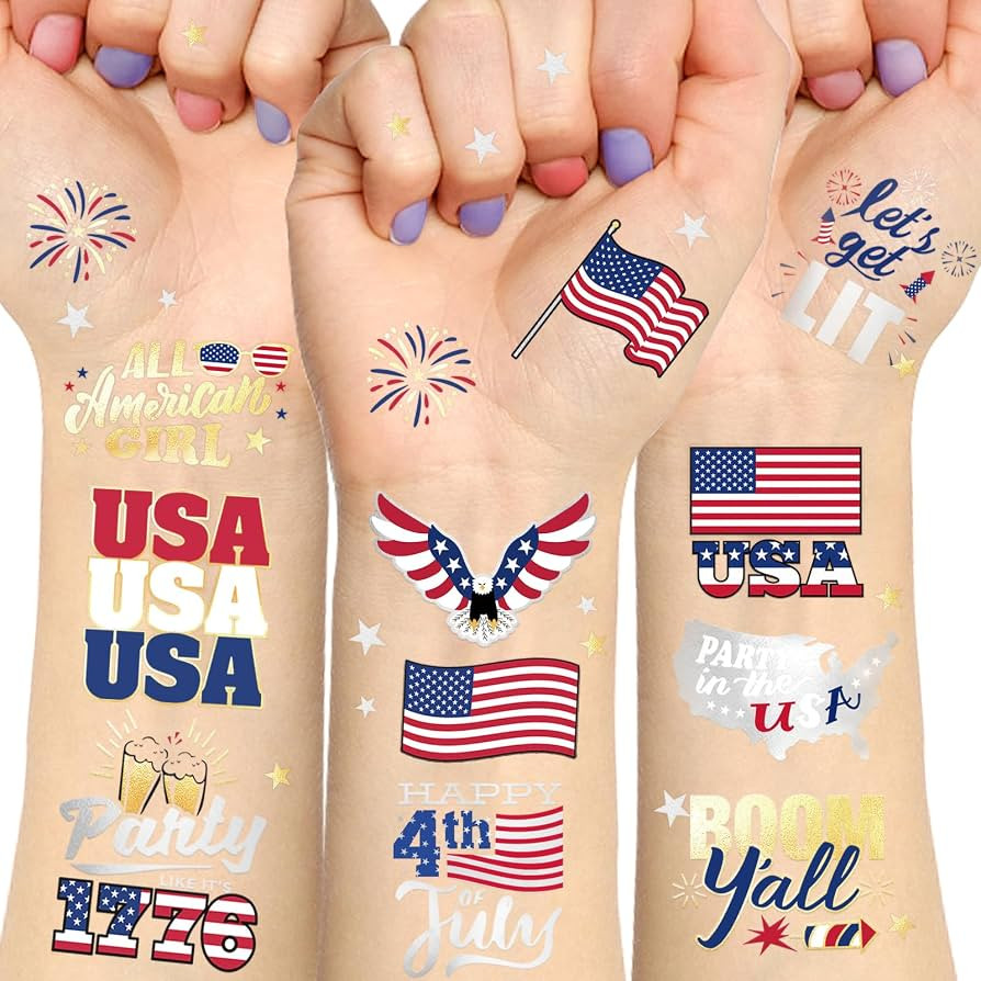 Fourth of July Decorations Temporary Tattoos America Giltter Tattoos, USA Flag Let's get LIT All ... | Amazon (US)