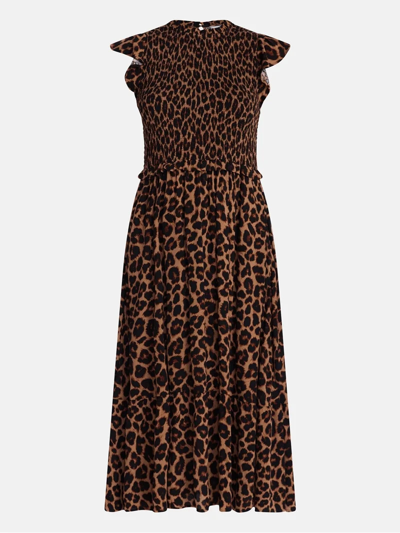 Time and Tru Women's and Women's Plus Smocked Bodice Midi Woven Dress, Sizes XS-4X - Walmart.com | Walmart (US)