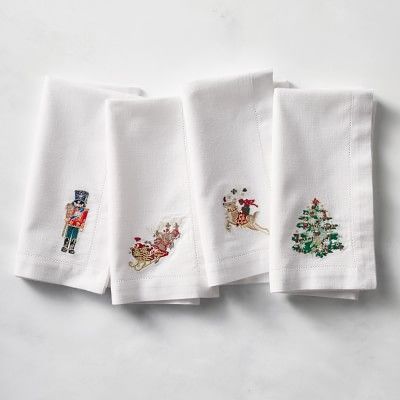 Twas the Night Before Christmas Embroidered Napkins, Set of 4 | Williams-Sonoma