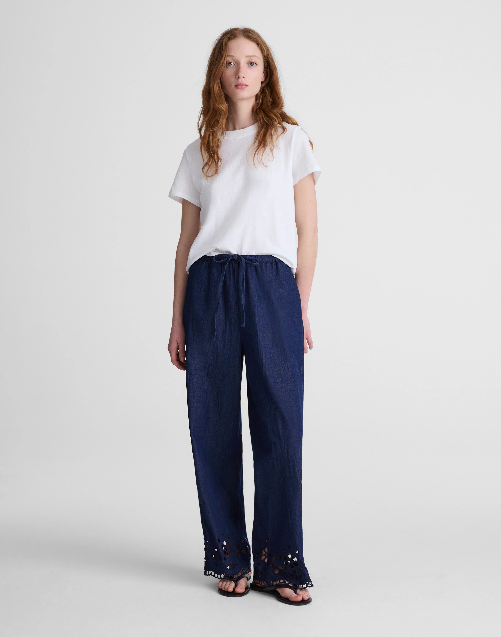 Denim Embroidered-Hem Pull-On Pants | Madewell