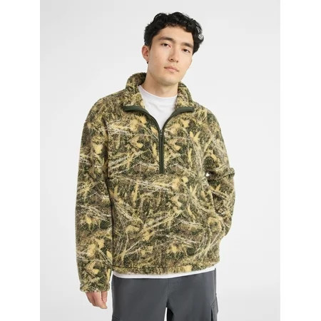 No Boundaries Faux Shearling Quarter Zip Pullover, Men’s | Walmart (US)