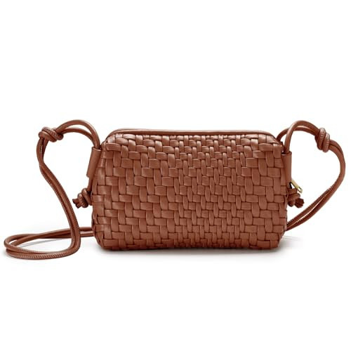 swinsack Woven Crossbody Bag for Women Small Woven Purse Vegan Leather Handbag Braided Crossbody Bag Brown | Amazon (US)