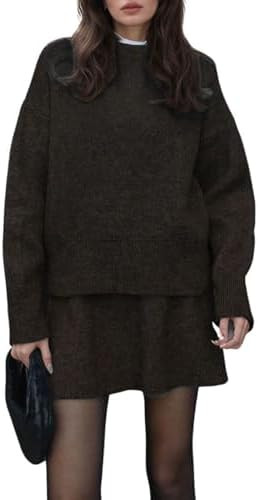 CHARTOU Women Sweater Skirt Sets 2 Pieces Outfits Loose Fit Pullover Sweater Knitted Mini Skirt | Amazon (US)