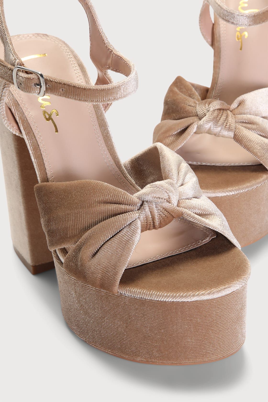 Falura Champagne Velvet Knotted Platform High Heel Sandals | Lulus (US)