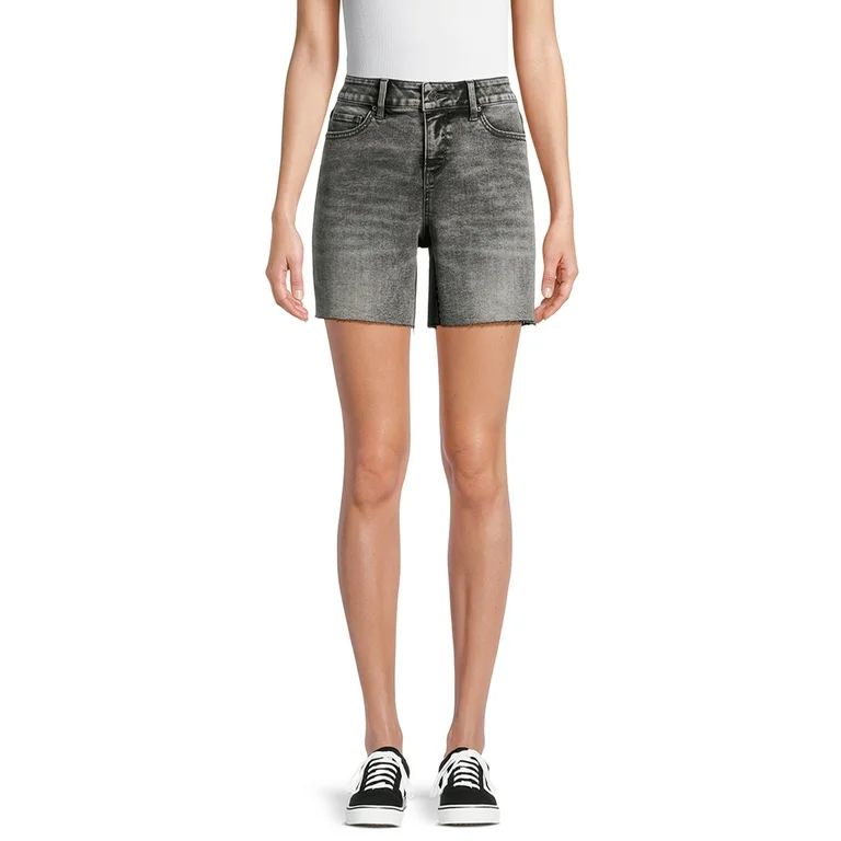 Time and Tru Women's Mid-Rise Raw Hem Denim Shorts, 6” Inseam, Sizes 2-20 - Walmart.com | Walmart (US)